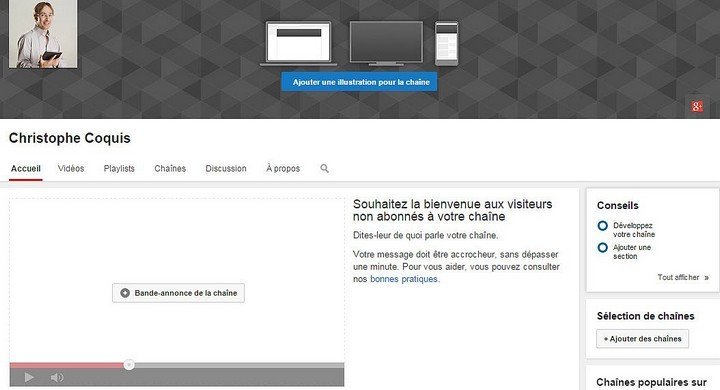 Créer sa page d'accueil de sa chaîne Youtube