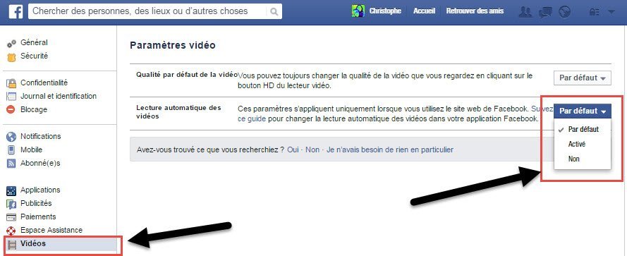 Facebook désactiver vidéo web