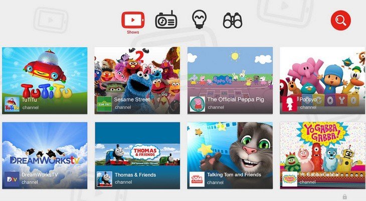 YouTube Kids écran accueil