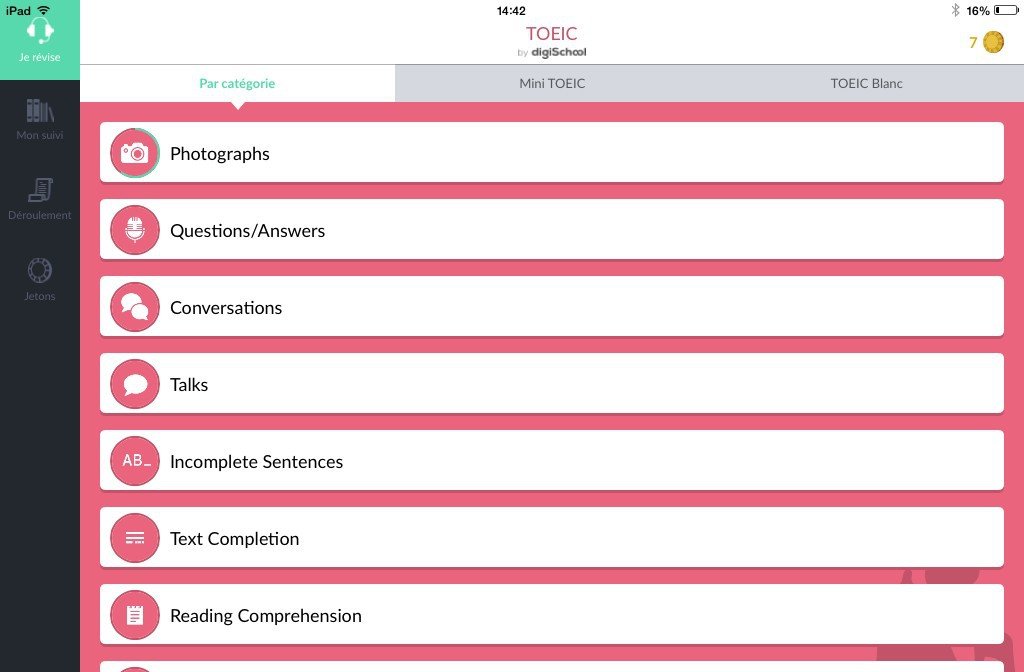 Tests anglais categories