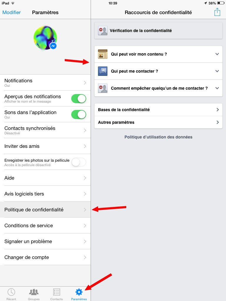 Paramètres de confidentialité Facebook Messenger