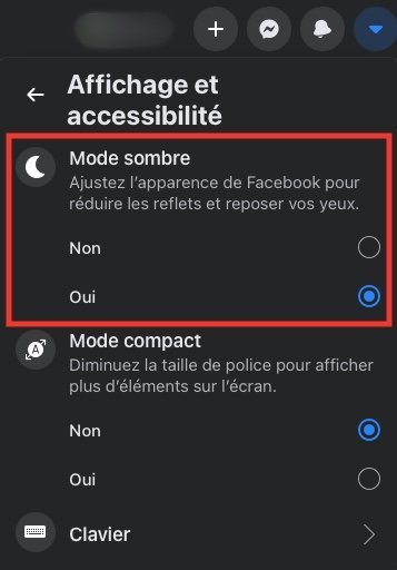 Mode sombre Facebook