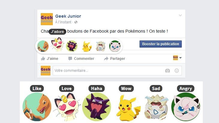 Pokémon dans les émotions Facebook