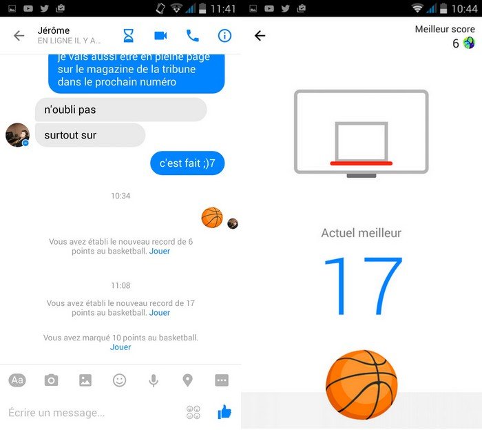 jeu basket-ball Facebook Messenger