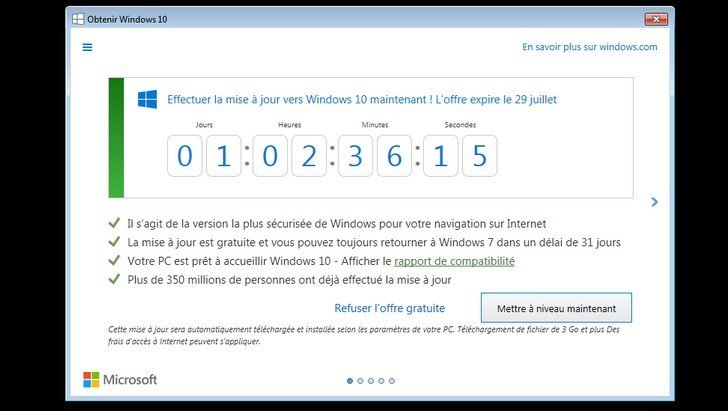 expiration offre gratuite Windows 10