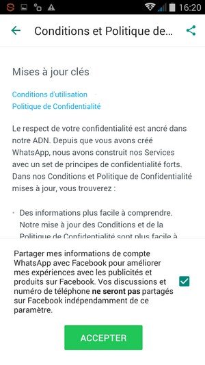 WhatsApp changement CGU