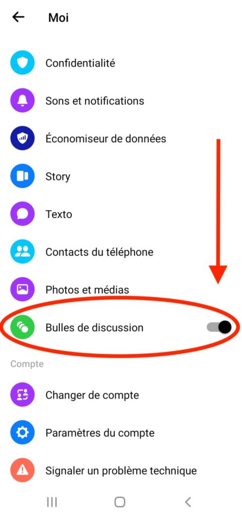 Désactiver bulles messenger