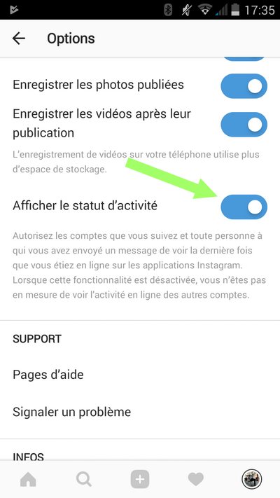 instagram statut activité