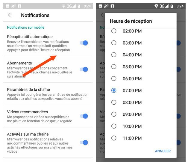 recapitulatif notification youtube