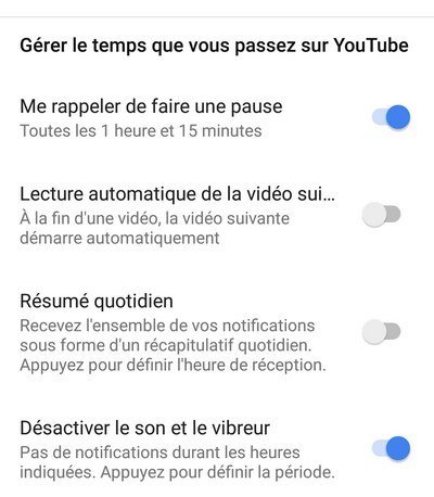 YouTube gérer le temps passé