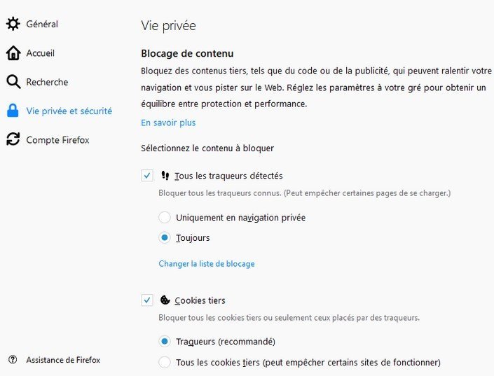 firefox blocage traqueurs