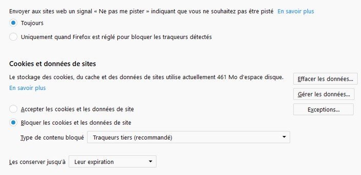 firefox cookies réglages
