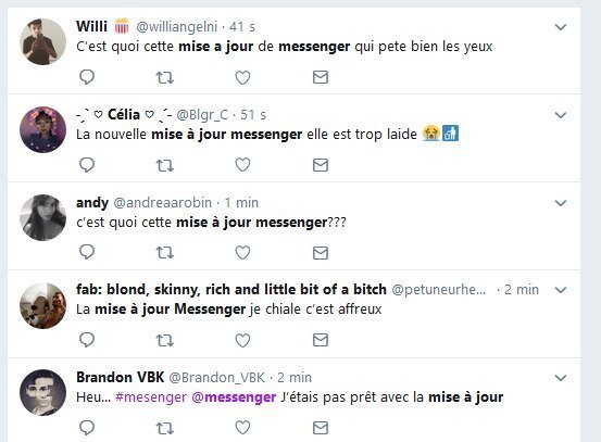 mise à jour messenger réaction