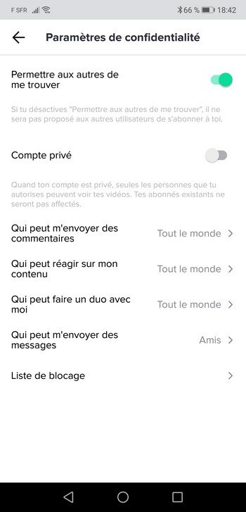 tiktok options confidentialité