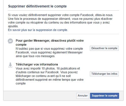 Suppression Facebook dernière étape