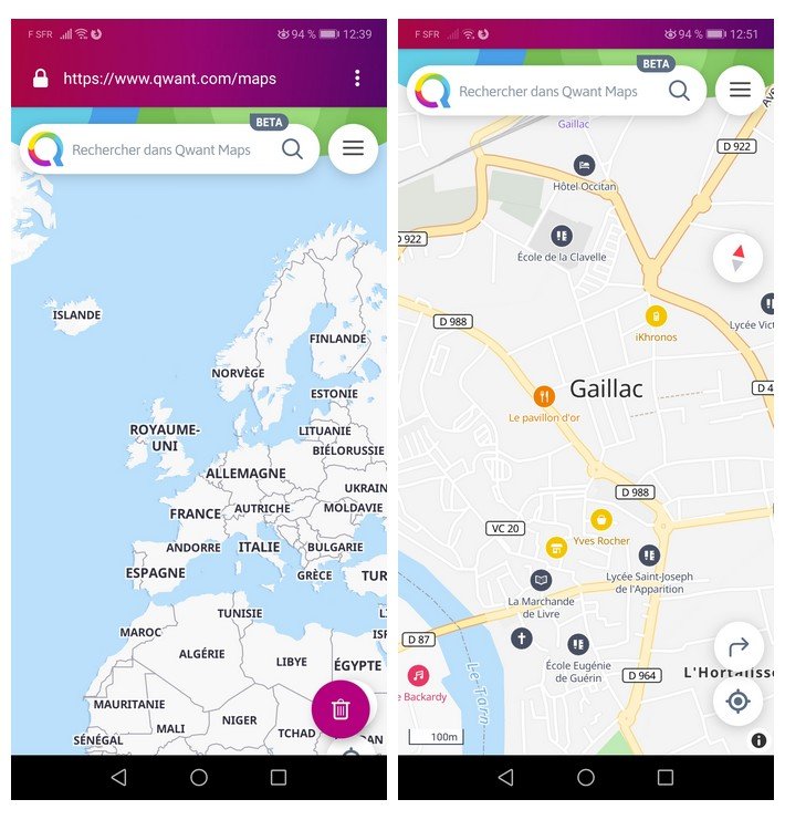 Qwant Maps en version mobile