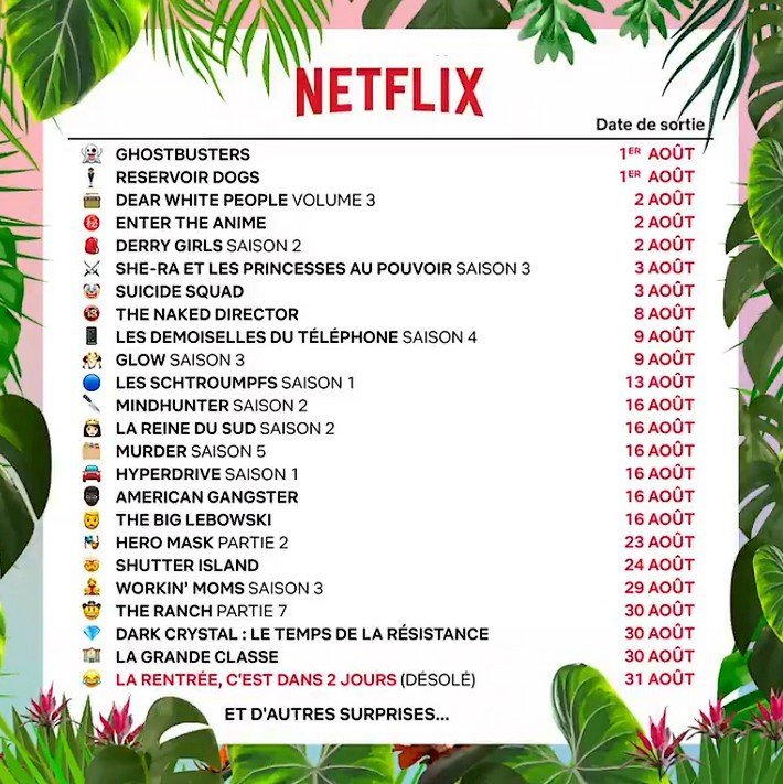 Netflix - août 2019 - programme