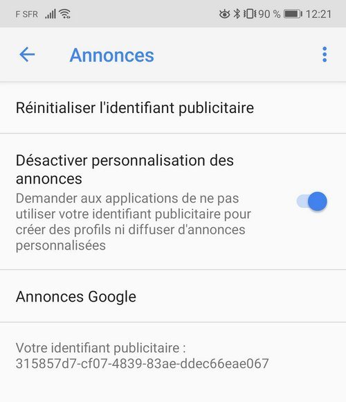 Supprimer la publicité ciblée sur Android