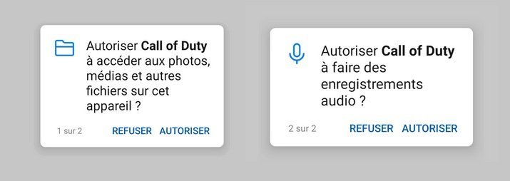 Autorisations jeu Call of Duty mobile