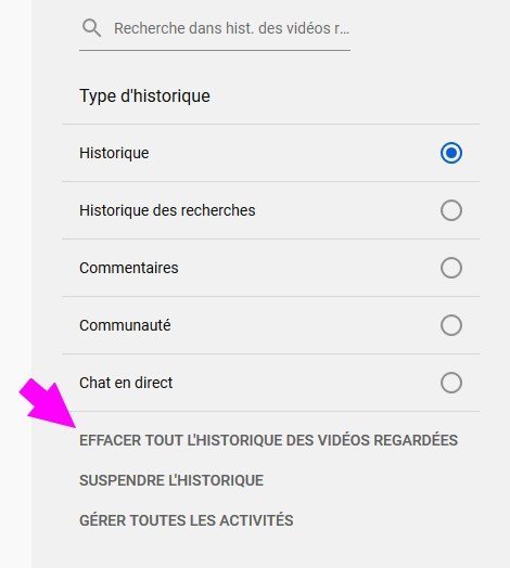 Supprimer son historique YouTube