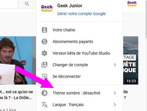 Activer le mode sombre sur YouTube