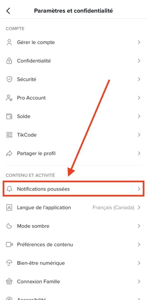 Notifications désactivées Tiktok