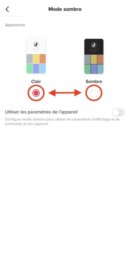 Mode sombre Tiktok
