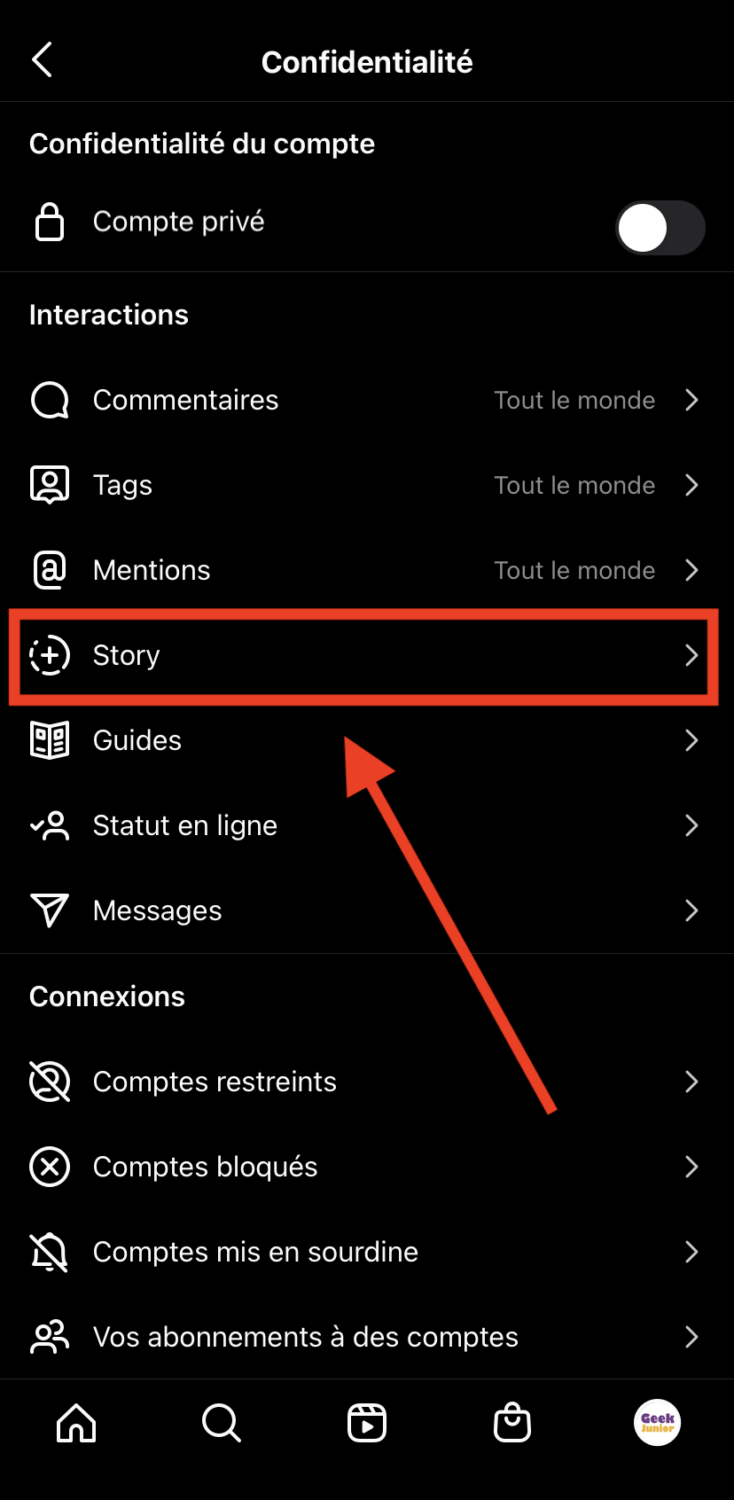 Masquer Story Instagram