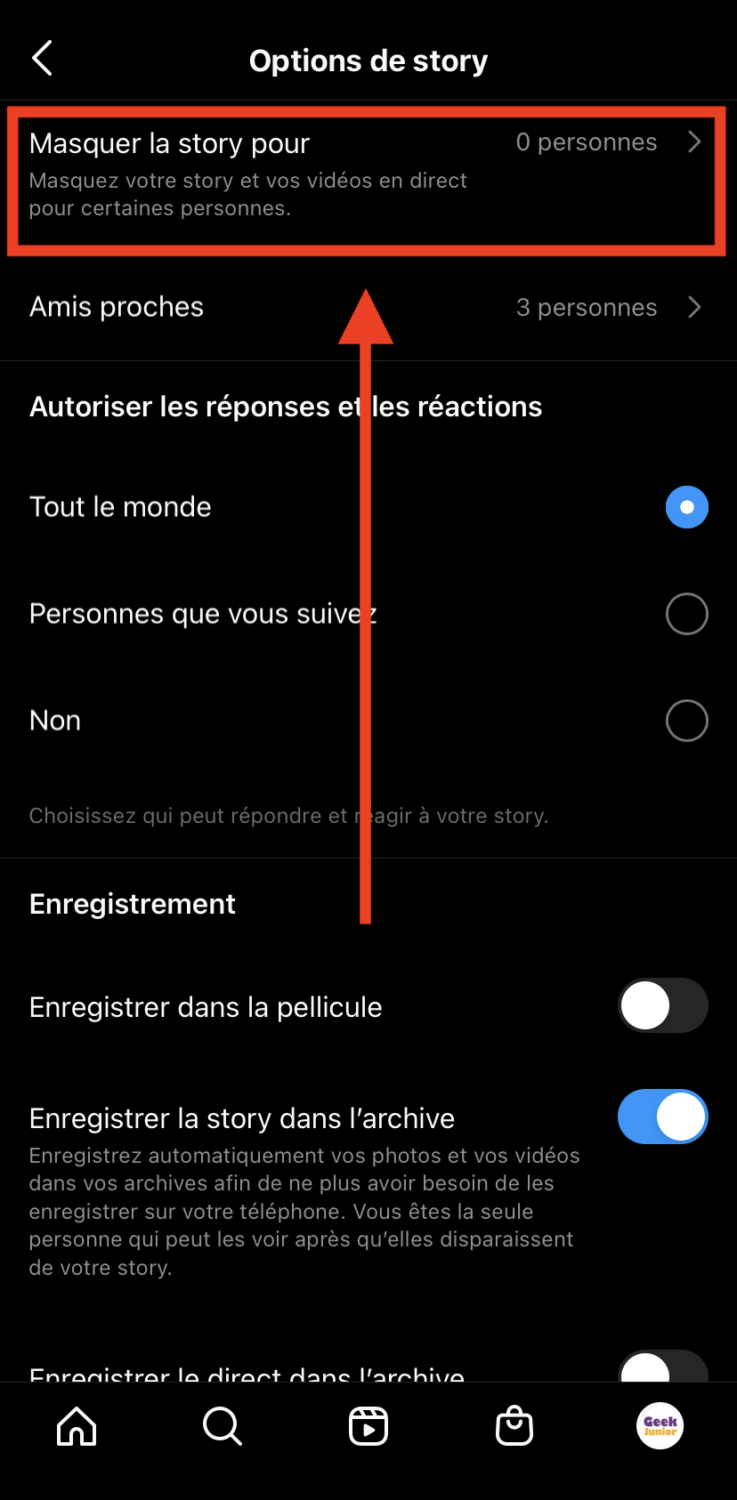 Masquer Story Instagram