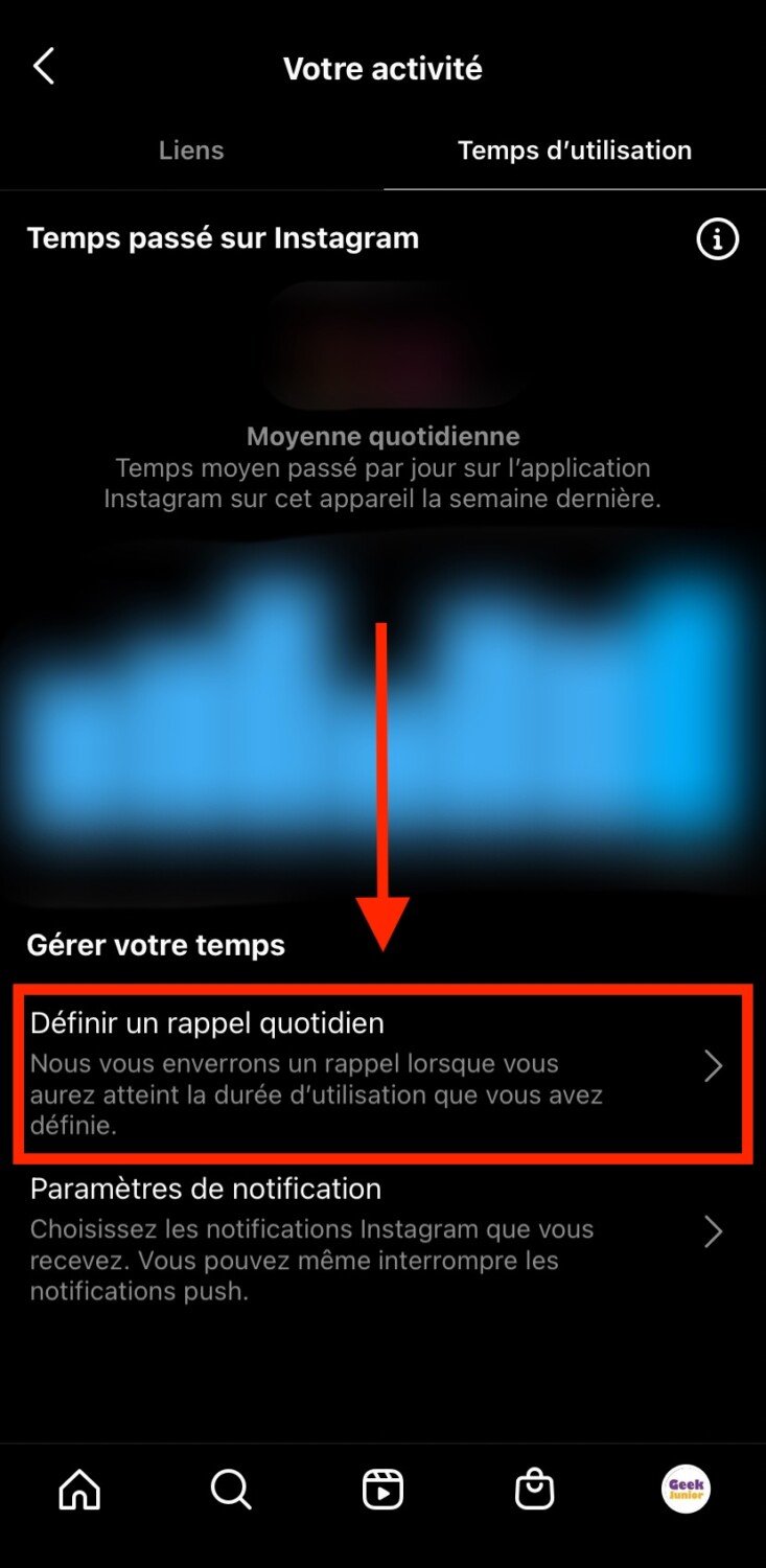 Temps d'écran Instagram