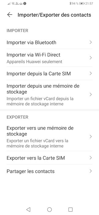 contacts de téléphone