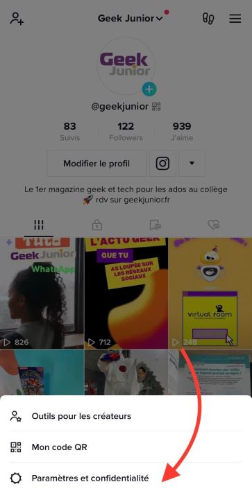 Débloquer compte Tiktok (Geek Junior) Paramètres et conf. E2