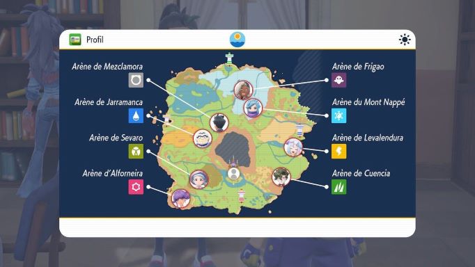 Pokémon Écarlate et Violet carte de toutes les arènes